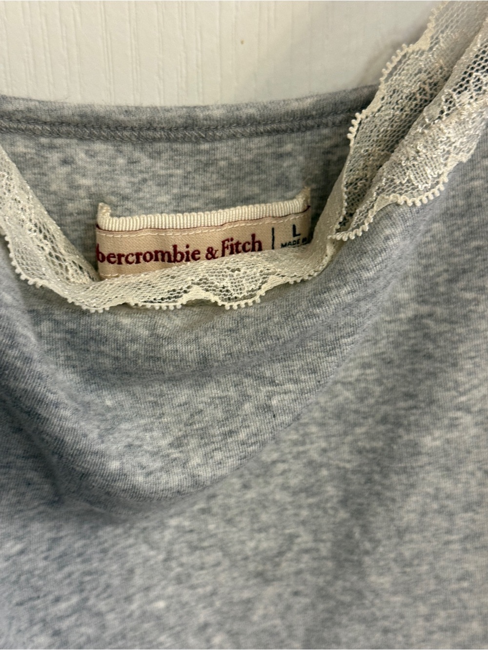 Abercrombie & Fitch Gray Tank Top with Cream Lace Trim